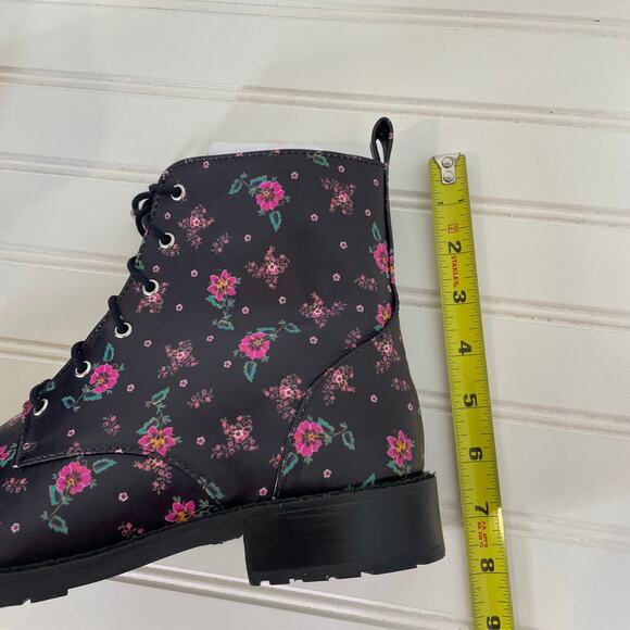 NWT Rebecca Minkoff Black & Pink Ditsy Floral Nappa Gerry Combat Boots Size 9.5 - Picture 6 of 9
